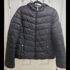 Madden NYC Black Quilted Hooded Puffer Jacket Women's Size L EUC